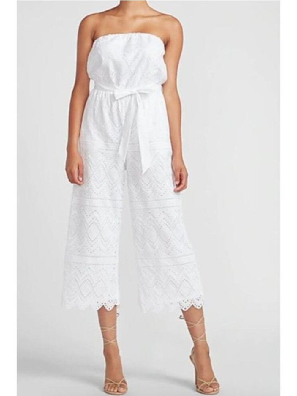 NWT Express Strapless Cropped Eyelet Jumpsuit